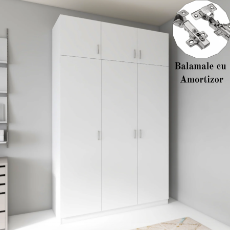 Dulapuri - Dulap 3 usi GRANDE cu Suprapozabil, H240xA50xL120cm,Culoare Alb, Material Pal 18mm