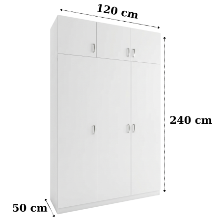 Dulap 3 usi GRANDE cu Suprapozabil, H240xA50xL120cm,Culoare Alb, Material Pal 18mm [1]