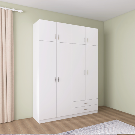 PROMOTII - Dulap Depozitare 4 Usi cu 2 sertare, L120xH200xA50cm, Culoare Alb, Material PAL 18mm