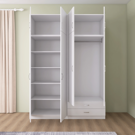 Dulap Depozitare 4 Usi cu 2 sertare, L120xH200xA50cm, Culoare Alb, Material PAL 18mm [2]