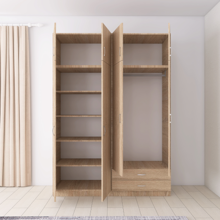 Dulap Depozitare 4 Usi cu 2 sertare, L120xH200xA50cm, Culoare Sonoma, Material PAL 18mm [1]