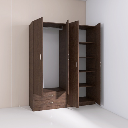 Dulap cu 4 usi - Dulap Depozitare 4 Usi cu 2 sertare, L120xH200xA50cm, Culoare Wenge, Material PAL 18mm