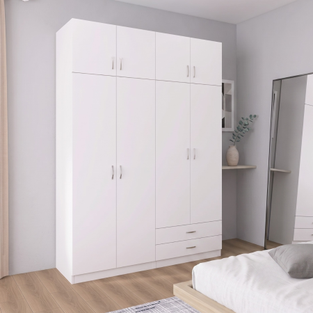 Dulapuri - Dulap Depozitare 4 Usi cu 2 sertare, L120xH240xA50cm, Culoare Alb, Material PAL 18mm