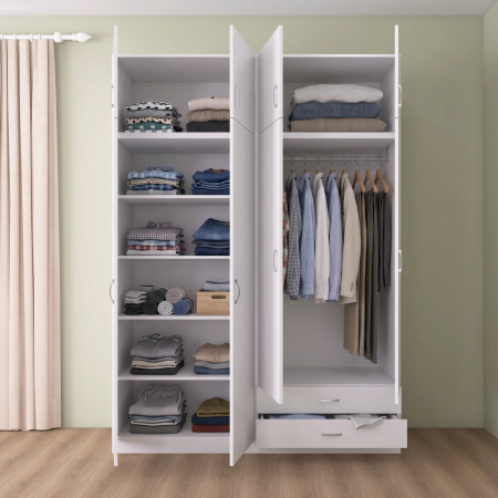 Dulap Depozitare 4 Usi cu 2 sertare, L120xH240xA50cm, Culoare Alb, Material PAL 18mm [1]