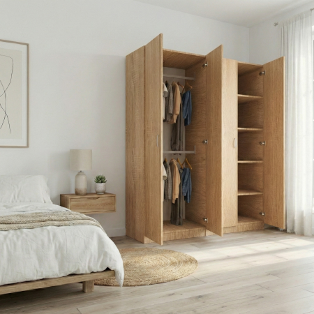 Dulapuri cu usi batante - Dulap Depozitare 4 Usi Mario, L160xH200xA50cm, Culoare Sonoma, Material PAL 18mm