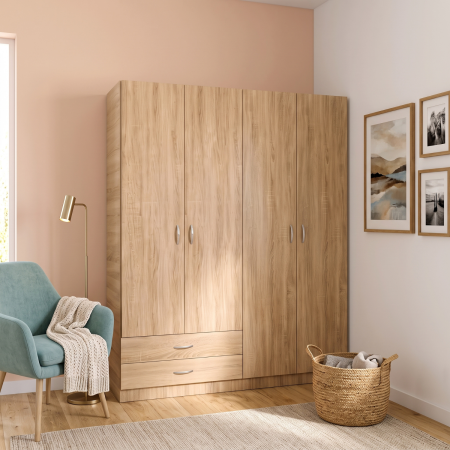 Dulap cu 4 usi - Dulap depozitare, 4 uși și 2 sertare, L 120 × A 50 × H 200 cm, Stejar Sonoam