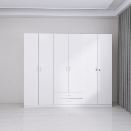 Dulap Depozitare 6 Usi cu 2 sertare, L180xH200xA50cm, Culoare Alb, Material PAL 18mm [3]