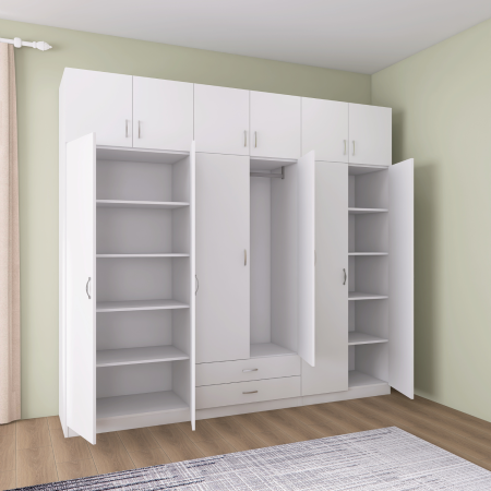 Dulap cu 4 usi - Dulap Depozitare 6 Usi cu 2 sertare, L180xH200xA50cm, Culoare Alb, Material PAL 18mm