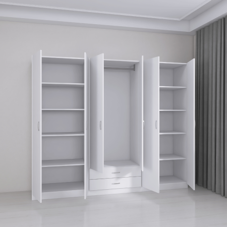 Dulap Depozitare 6 Usi cu 2 sertare, L180xH200xA50cm, Culoare Alb, Material PAL 18mm [1]