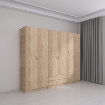 Dulap Depozitare 6 Usi cu 2 sertare, L180xH200xA50cm, Culoare Sonoma, Material PAL 18mm [1]