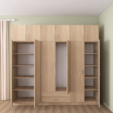 Dulap Depozitare 6 Usi cu 2 sertare, L180xH200xA50cm, Culoare Sonoma, Material PAL 18mm [2]