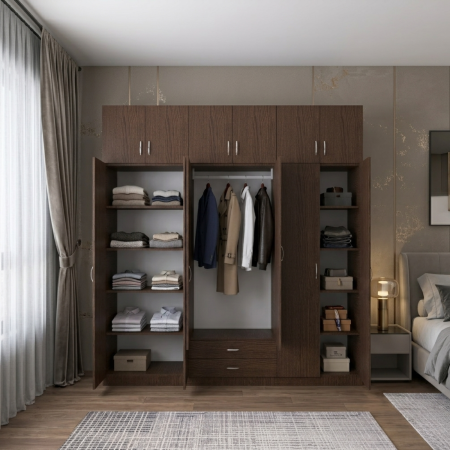 Dulap cu 4 usi - Dulap Depozitare 6 Usi cu 2 sertare, L180xH200xA50cm, Culoare Wenge, Material PAL 18mm