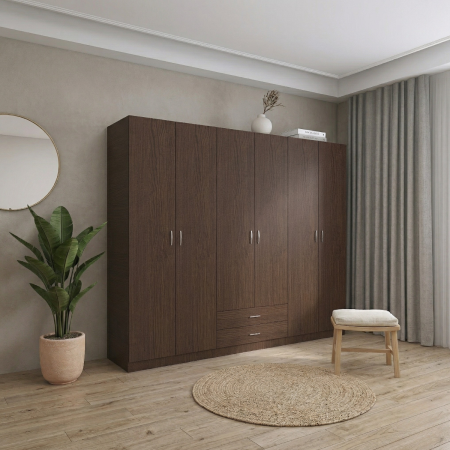 Dulapuri - Dulap Depozitare 6 Usi cu 2 sertare, L180xH200xA50cm, Culoare Wenge, Material PAL 18mm