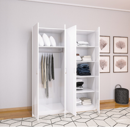 Dulap cu 4 usi - Dulap Depozitare Mario 4 usi,  L160 x H200 x A50 cm, Culoare Alb Mat, Material Pal 18mm
