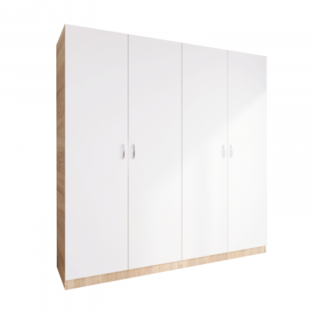 Dulapuri cu usi batante - Dulap Depozitare Mario 4 usi, L160 x H200 x A50 cm, Culoare Sonoma - Alb, Material Pal 18mm