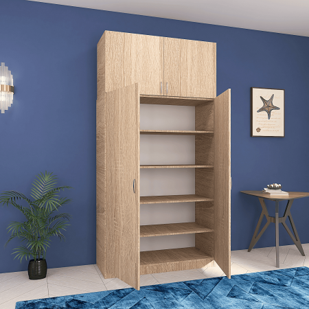 Dulap Dormitor cu Suprapozabil, H240 x L80 x A50, Culoare Stejar Sonoma, Pal18mm [3]