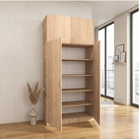 Dulapuri cu usi batante - Dulap Dormitor cu Suprapozabil, H240 x L80 x A50, Culoare Stejar Sonoma, Pal18mm