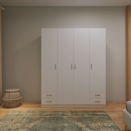 Dulap Haine 4 usi cu sertare, L180 x H200 x A50 cm, Culoare Alb, Material Pal 18mm [2]