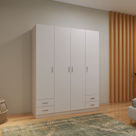 Dulap Haine 4 usi cu sertare, L180 x H200 x A50 cm, Culoare Alb, Material Pal 18mm [1]
