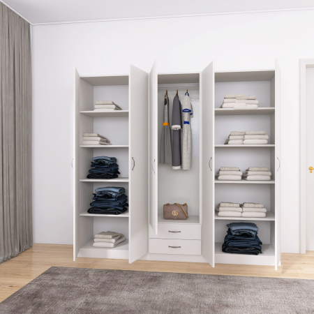 Dulap Haine 5 usi, L210 x H200 x A50 cm, Culoare Alb, Material Pal 18mm [1]