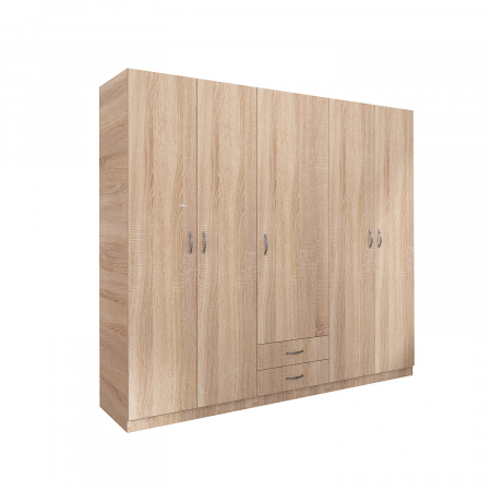 Dulap Haine 5 usi, L210 x H200 x A50 cm, Culoare Sonoma, Material Pal 18mm [3]