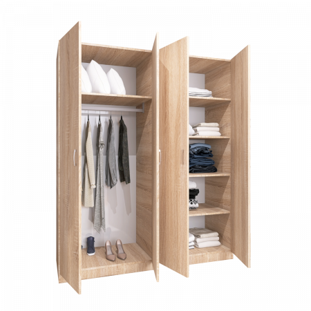 Dulap cu 4 usi - Dulap Haine cu 4 usi, L140 x H200 x A50cm, Material Pal18mm, Culoare Stejar Sonoma