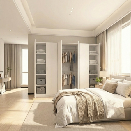 Dulapuri cu usi batante - Dulap Haine cu 6 usi, L240 x H200 x A50cm, Material Pal18mm, Culoare Alb