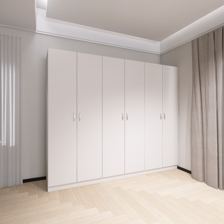 Dulapuri cu usi batante - Dulap Haine cu 6 usi, L240 x H200 x A50cm, Material Pal18mm, Culoare Alb