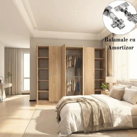 Dulapuri - Dulap Haine cu 6 usi, L240 x H200 x A50cm, Material Pal18mm, Culoare Stejar Sonoma