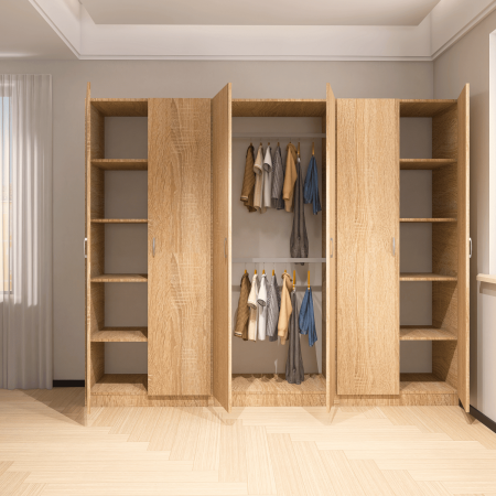 Dulap Haine cu 6 usi, L240 x H200 x A50cm, Material Pal18mm, Culoare Stejar Sonoma [2]