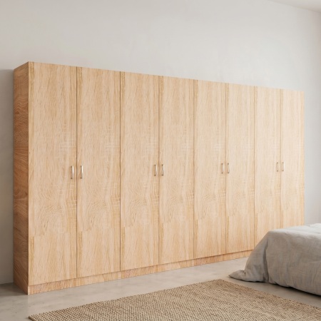 Dulapuri - Dulap Haine cu 8 usi cu bara haine, L320 x H200 x A50cm, Material Pal18mm, Culoare Stejar Sonoma
