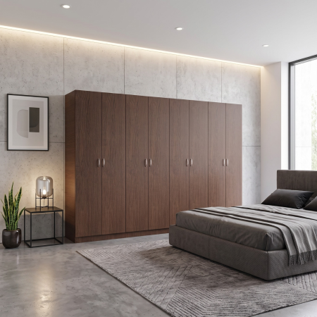 Dulap cu 4 usi - Dulap Haine cu 8 usi cu bara haine si rafturi, L320 x H200 x A50cm, Material Pal18mm, Culoare Wenge