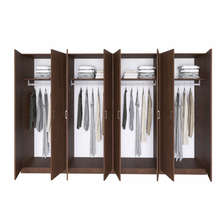Dulap cu 4 usi - Dulap Haine cu 8 usi cu bara haine si rafturi, L320 x H200 x A50cm, Material Pal18mm, Culoare Wenge