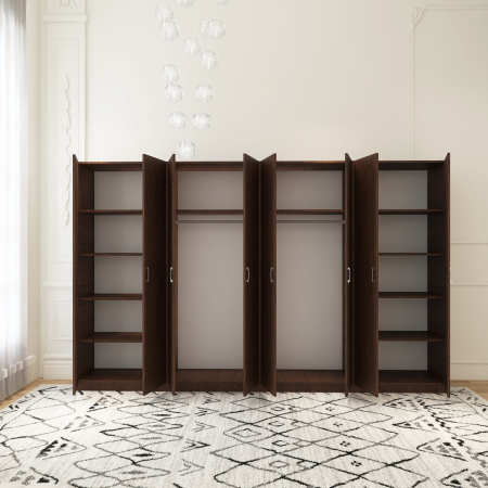 Dulap Haine cu 8 usi cu rafturi si bara haine, L320 x H200 x A50cm, Material Pal18mm, Culoare Wenge [2]