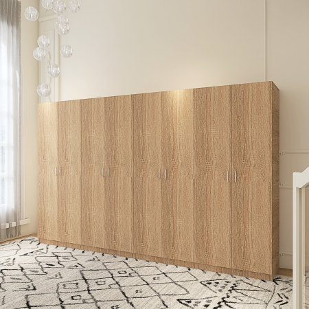 Dulap Haine cu 8 usi cu rafturi si bara haine, L320 x H200 x A50cm, Material Pal18mm, Culoare Sonoma [1]