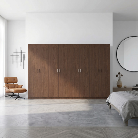 Dulapuri - Dulap Haine cu 8 usi cu rafturi si bara haine, L320 x H200 x A50cm, Material Pal18mm, Culoare Wenge