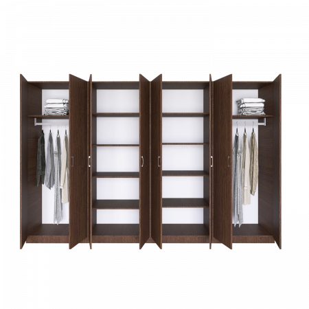 Dulap cu 4 usi - Dulap Haine cu 8 usi cu rafturi si bara haine, L320 x H200 x A50cm, Material Pal18mm, Culoare Wenge