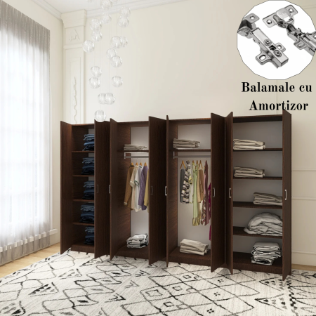 PROMOTII - Dulap Haine cu 8 usi cu rafturi si bara haine, L320 x H200 x A50cm, Material Pal18mm, Culoare Wenge