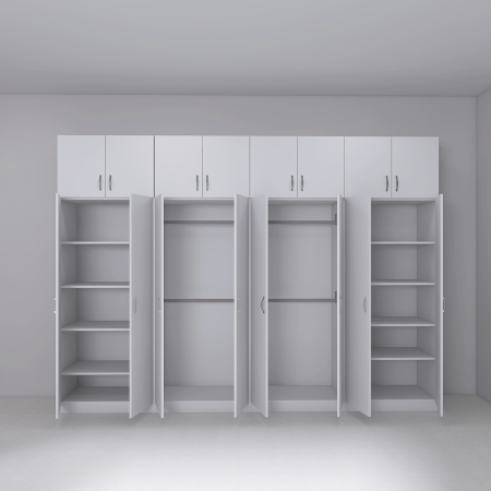 Dulap Haine cu 8 usi cu rafturi si bara haine si Suprapozabil, L320 x H240 x A50cm, Material Pal18mm, Culoare ALB [1]