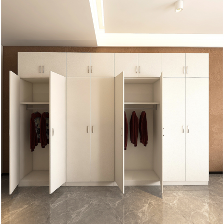 Dulap cu 4 usi - Dulap Haine cu 8 usi cu rafturi si bara haine si Suprapozabil, L320 x H240 x A50cm, Material Pal18mm, Culoare ALB
