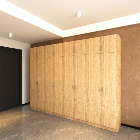 Dulap Haine cu 8 usi cu rafturi si bara haine si Suprapozabil, L320 x H240 x A50cm, Material Pal18mm, Culoare STEJAR SONOMA [2]