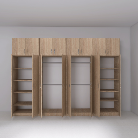 Dulap Haine cu 8 usi cu rafturi si bara haine si Suprapozabil, L320 x H240 x A50cm, Material Pal18mm, Culoare STEJAR SONOMA [1]