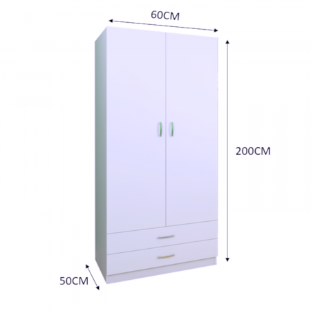 Sifonier cu rafturi si 2 sertare Daria 200x60x50cm, Culoare Alb, Material Pal 18mm [3]
