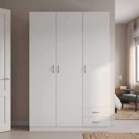 Dulap cu 3 usi - Dulap Milano, 200x130x50 cm, Material Pal 18mm, Culoare Alb Mat