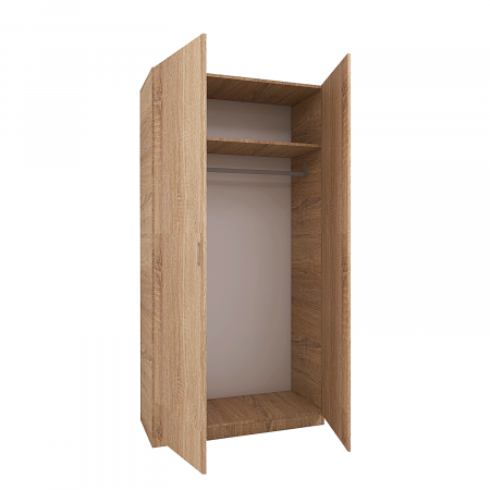 Dulap cu 2 usi - Dulap Rubin cu Bara Haine 200 x 80 x 50cm, Culoare Stejar Sonoma, Material PAL 18mm