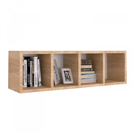 Biblioteci - Etajera Suspendata 4 Compartimente, H30 x L140 x A20cm, Pal 18mm, Stejar Sonoma