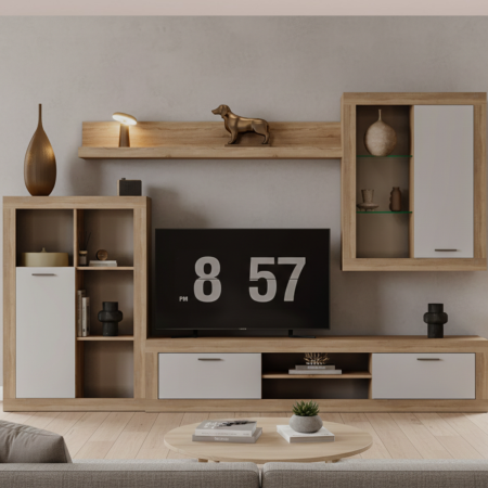 Living - Living Cezar L275 X H40 X H195 cm, Culoare Stejar Sonoma- Alb