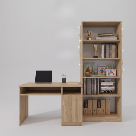 Set birou ALEX cu bibliotecă SKY Stejar Sonoma PAL 18 mm DituProd [1]