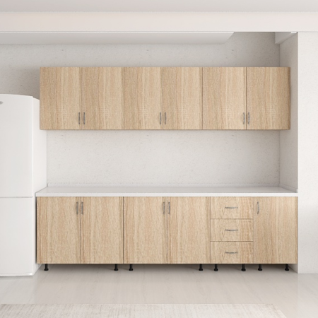 Bucatarii - Set Bucatarie 220 cm, Pal 18mm, Culoare Sonoma. Blat Termorezistent Inclus