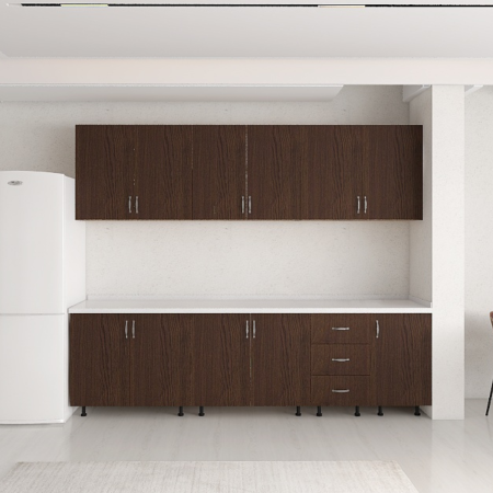 Bucatarii - Set Bucatarie 220 cm, Pal 18mm, Culoare Wenge. Blat Termorezistent Inclus